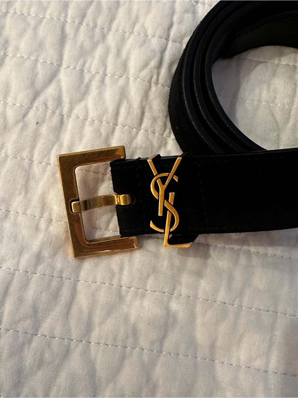 Saint Laurent Black Suede Belt with Gold YSL Accent